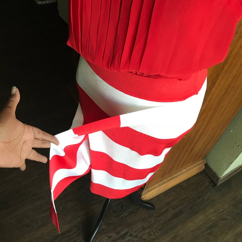 FAUX WRAP - RED STRIPED SKIRT! - Picture 2 of 5